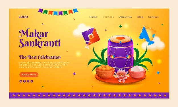 Free vector makar sankranti celebration landing page template