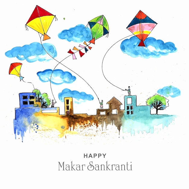 Free vector makar sankranti celebration with colorful kites design