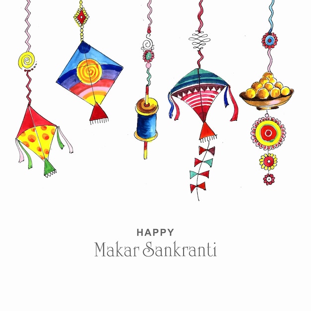 Vettore gratuito celebrazione di makar sankranti con design di aquiloni colorati