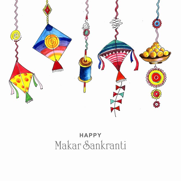 다채로운 연 디자인의 Makar sankranti 축하