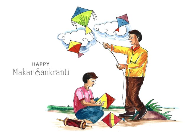 다채로운 연 디자인의 Makar sankranti 축하