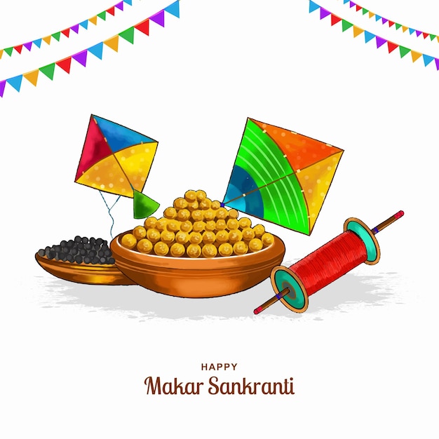 Free vector makar sankranti celebration with colorful kites design