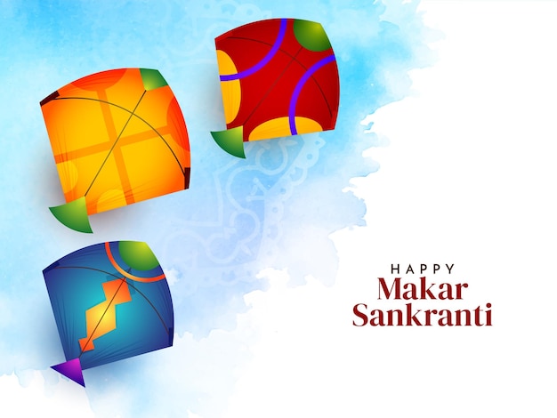 Makar sankranti festival colorful kites background design vector