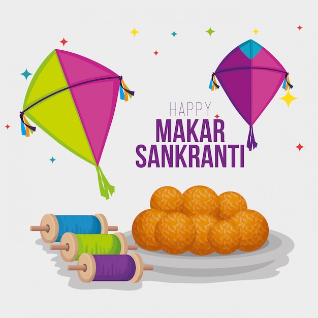 연과 음식으로 인사하는 makar sankranti