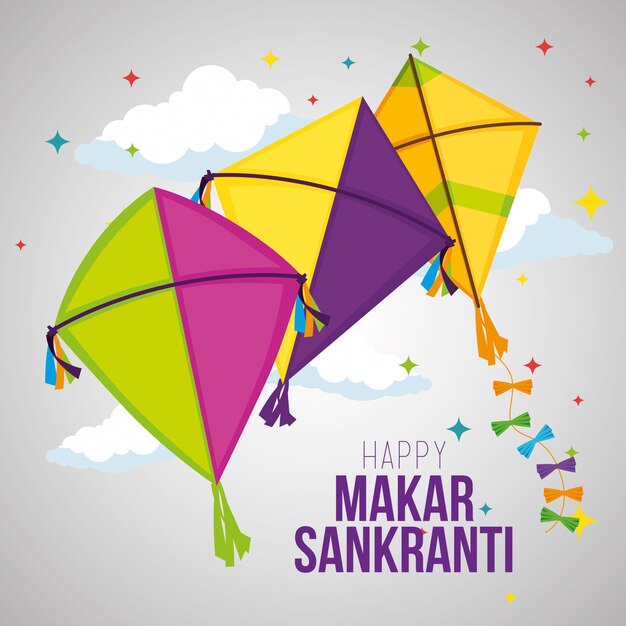 Makar Sankranti greeting with kites