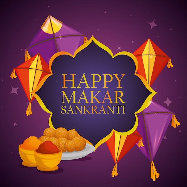 Free vector makar sankranti greeting with kites