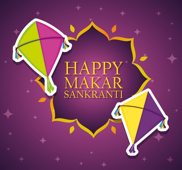 Free vector makar sankranti greeting with kites