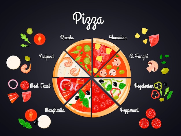 Make create pizza conceptual composition with flat images