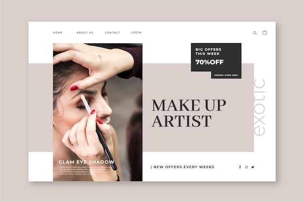 Free vector make up landing page template with photo