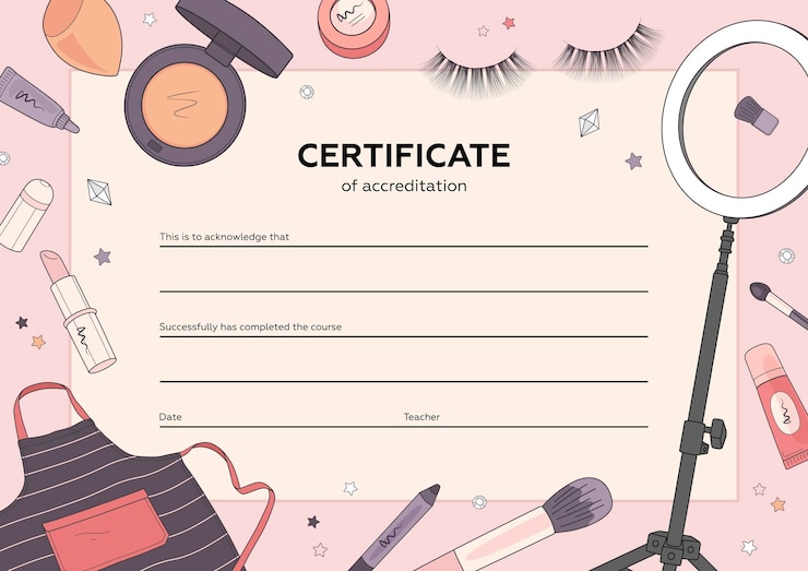  Makeup artist certificate or beauty school diploma design template Premium Vector