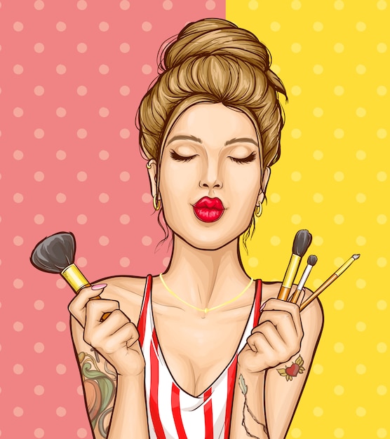 Бесплатное векторное изображение Макияж косметика объявление иллюстрация с портретом моды женщина