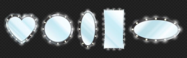 Free vector makeup mirrors in black frame with light bulbs isolated on transparent background