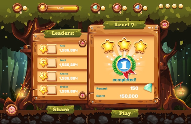 Premium Vector Making The Game Screen To The Computer Game Magic Forest With Views Of The Leader And The Completion Premium Vector Making The Game Screen To The Computer Game Magic Forest With Views Of The Leader And The Completion