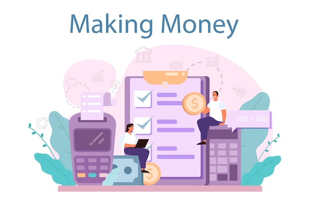 Making money concept idea of business development and investment commerce activity progress and profit incomes vector illustration in cartoon style