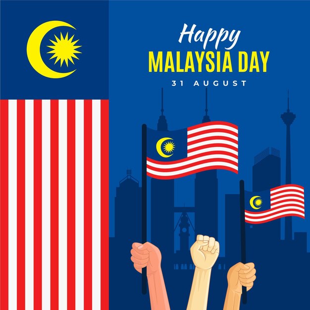 Malaysia independence day background with hands and flags