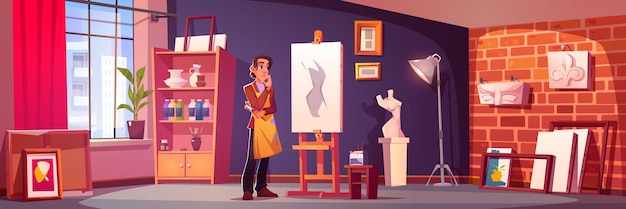 Free vector male artist working in art studio