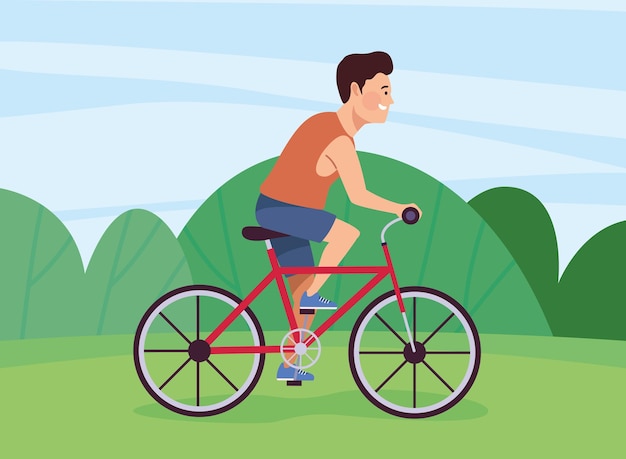 Мужчина-спортсмен в велосипедном пейзаже