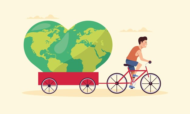 Male athlete in bicycle with earth planet