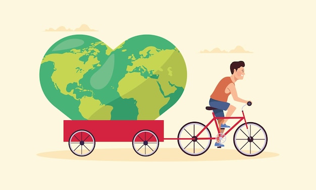 Male athlete in bicycle with earth planet