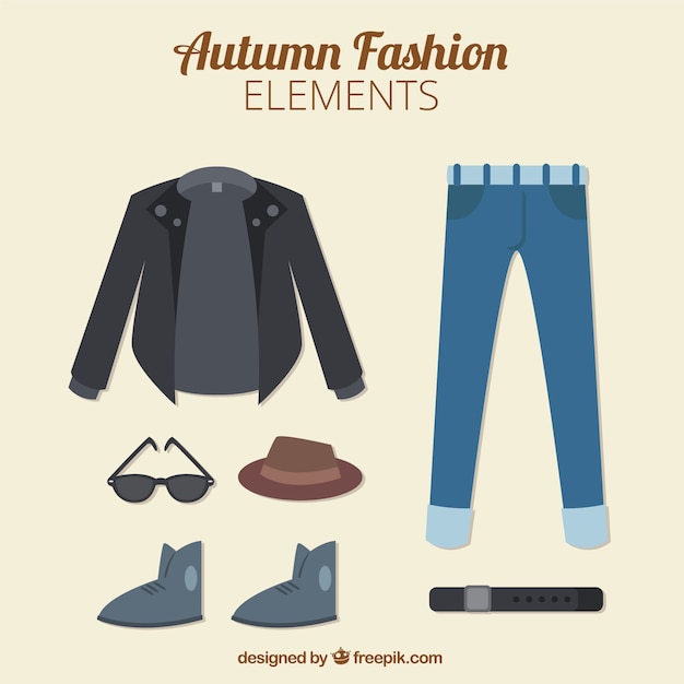 Male autumn clothes in style flat