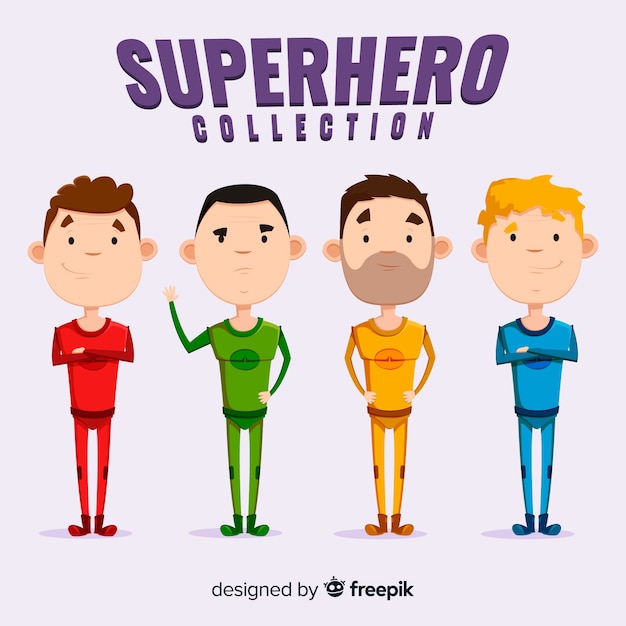 Free vector male cartoon superhero collection