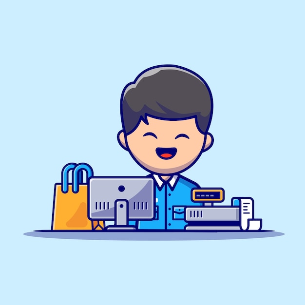 Free vector male cashier cartoon  icon illustration. people profession icon concept