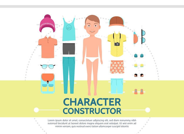 Free vector male character creation set in flat style