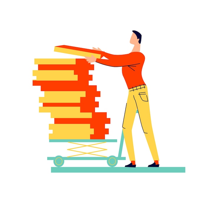 Free Vector male character moves cargo cartoon