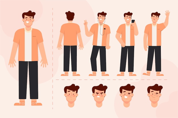 Free vector male character poses illustration pack