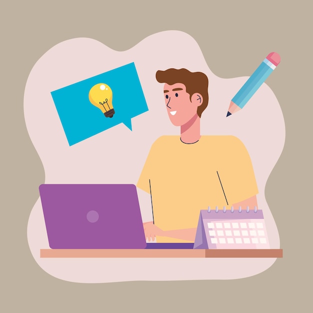 Male Designer Using Laptop – Vector Templates