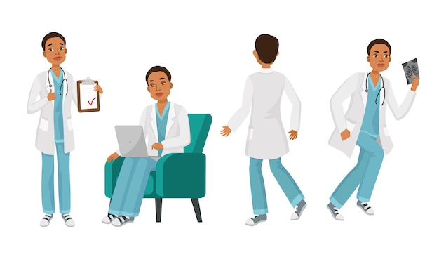 Free vector male doctor character set with different poses, emotions