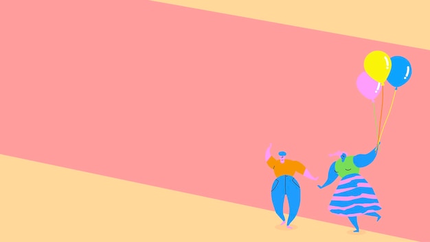 Free vector male and female characters walking with balloons background vector