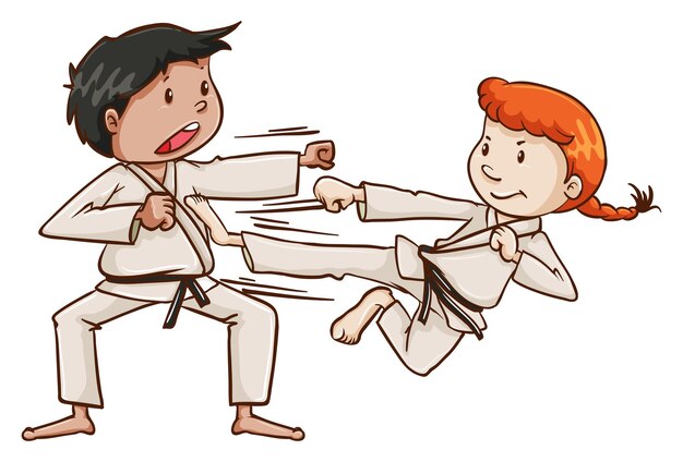 A male and a female doing martial arts