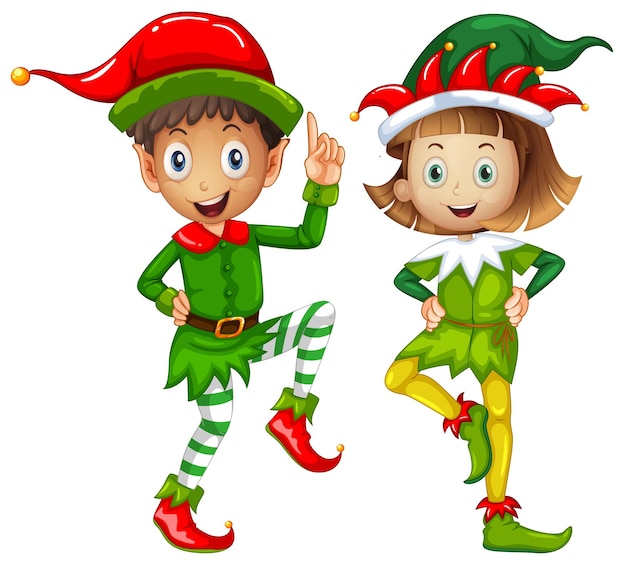 Male and Female Elves on White Background – Free Vector Template