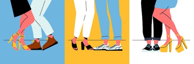 Free vector male and female legs wearing trainers and high heel shoes flat isolated vector illustration