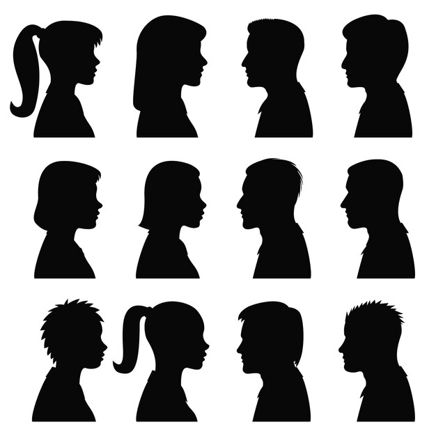 male and female silhouette set.  Human profile icon set illustration