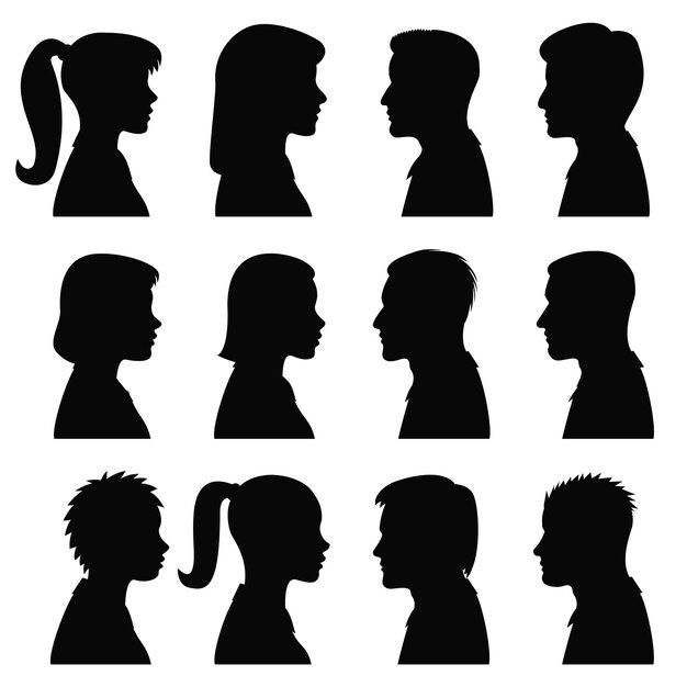 male and female silhouette set.  human profile icon set illustration