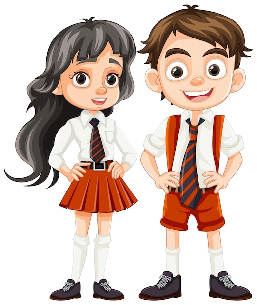 Free vector male and female students cartoon characters in uniform