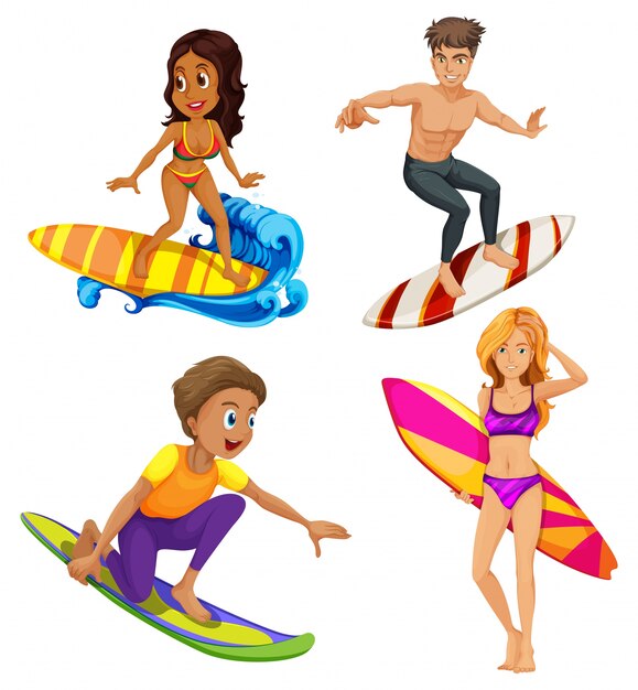 Male and female surfers