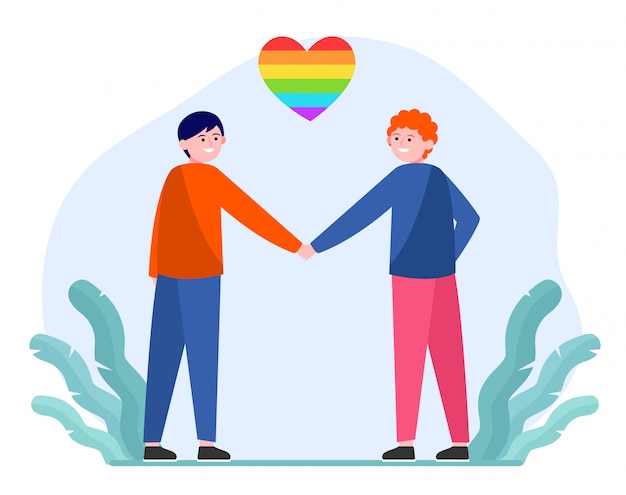 Бесплатное векторное изображение Гей-пара мужчин с радужным сердцем