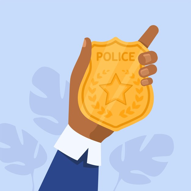 Male hand holding golden police badge