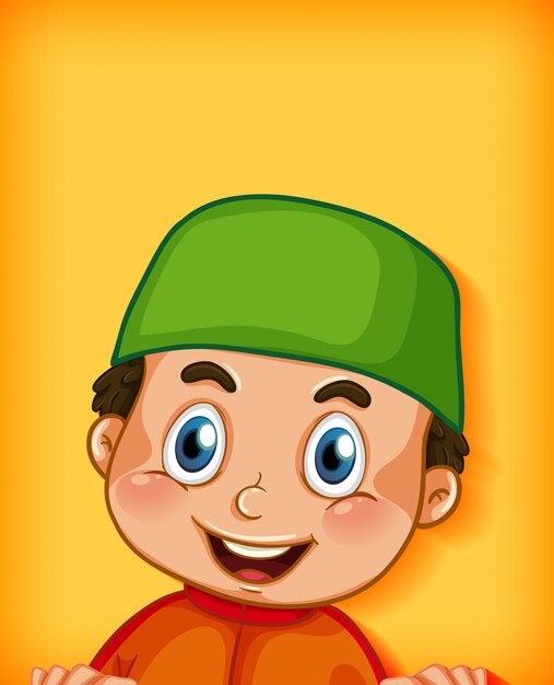 Male muslim cartoon character on colour gradient background