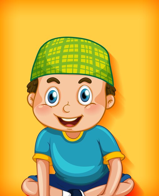 Male muslim cartoon character on colour gradient background