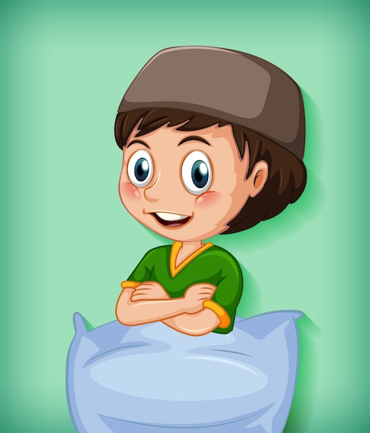 Male muslim cartoon character with pillow