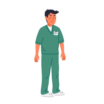 녹색 수술복을 입은 남성 간호사 또는 병동 조수