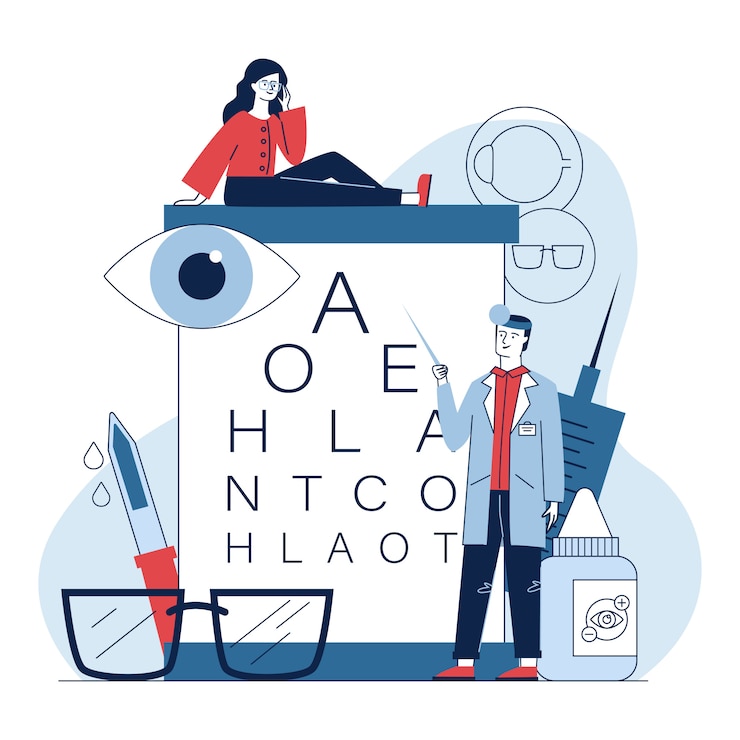 Free Vector male ophthalmologist checking woman eyesight