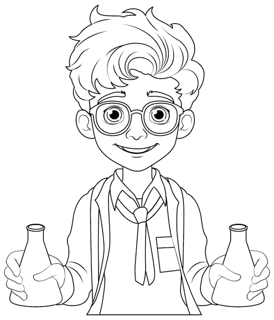 Free vector male student cartoon holding conical flask on science class experiment