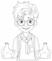 Free vector male student cartoon holding conical flask on science class experiment