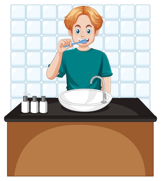 Free vector a male teen brushing teeth