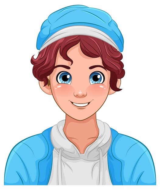 Бесплатное векторное изображение Мужчина-подросток в мультфильме в шляпе